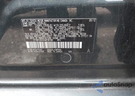 2012 Toyota Rav4 z USA, uszkodzony, nr VIN 2T3BF4DV4CW218138